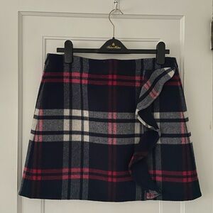 J. Crew red, white and navy plaid skirt with frill, size 12
